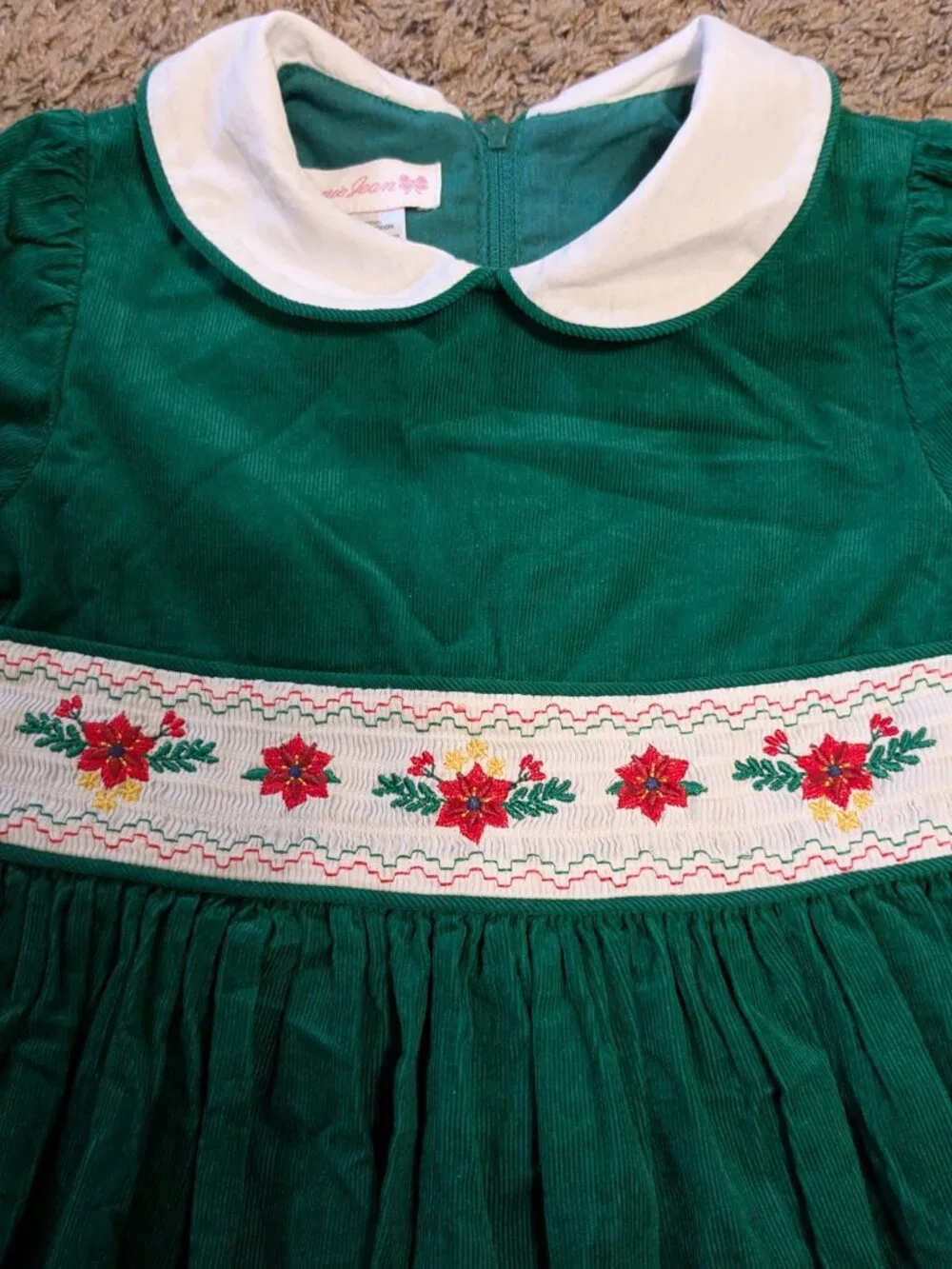 Vintage Style Bonnie Jean Green Corduroy Holiday Christmas Dress Girls 5T